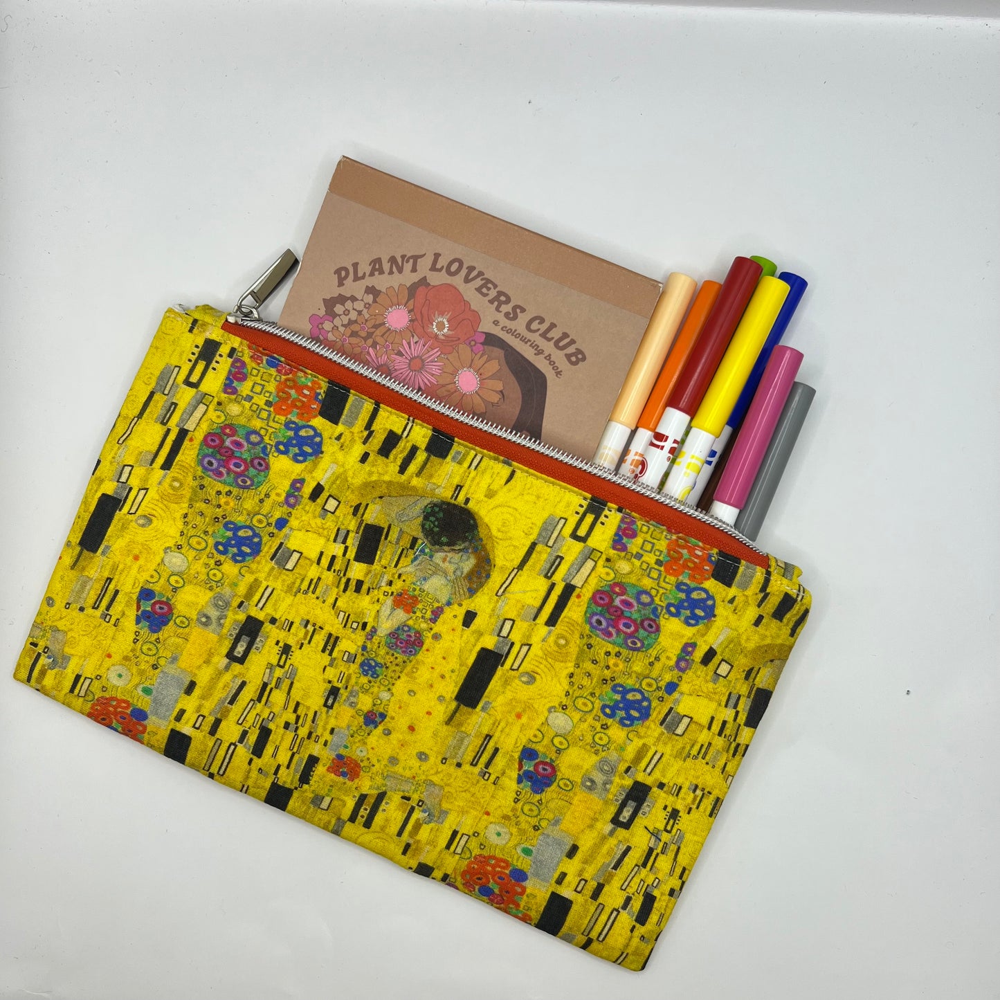 Handmade Upcycled Zipper Pouch - Klimt's The Kiss