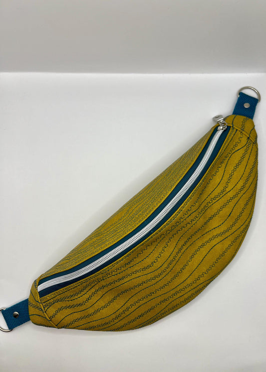 Upcycled Faux Leather Sling Bag | Mustard Yellow Bum Bag, Ethically Handmade