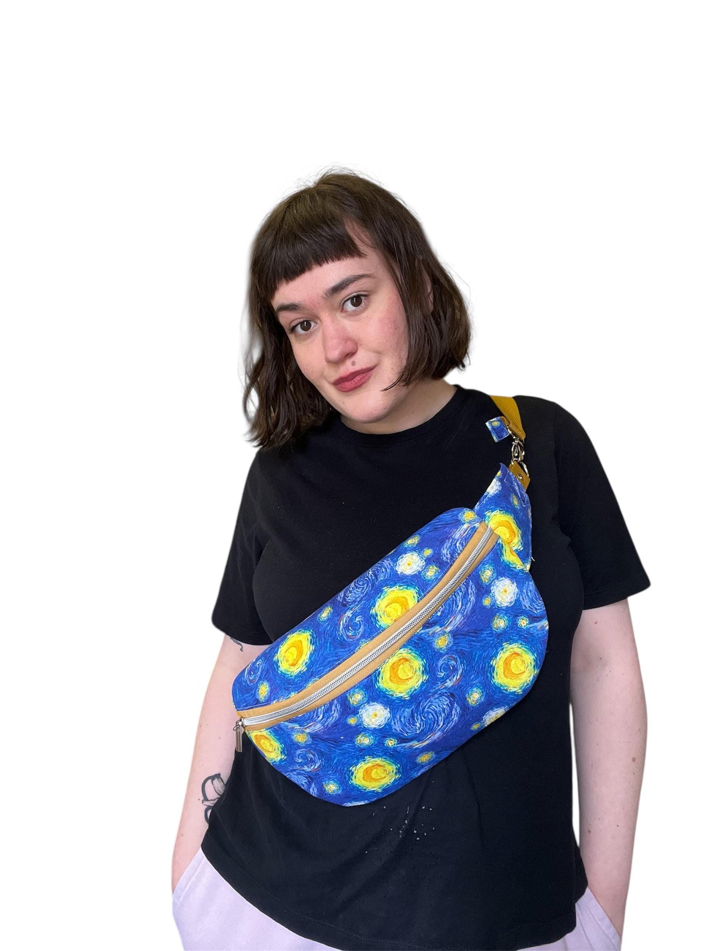 Upcycled Starry Night Sling Bag | Van Gogh Print Crossbody, Sustainable Fashion