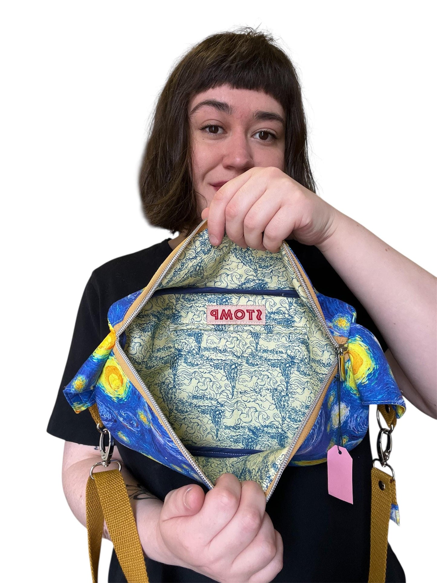 Upcycled Starry Night Sling Bag | Van Gogh Print Crossbody, Sustainable Fashion
