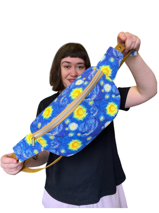 Upcycled Starry Night Sling Bag | Van Gogh Print Crossbody, Sustainable Fashion