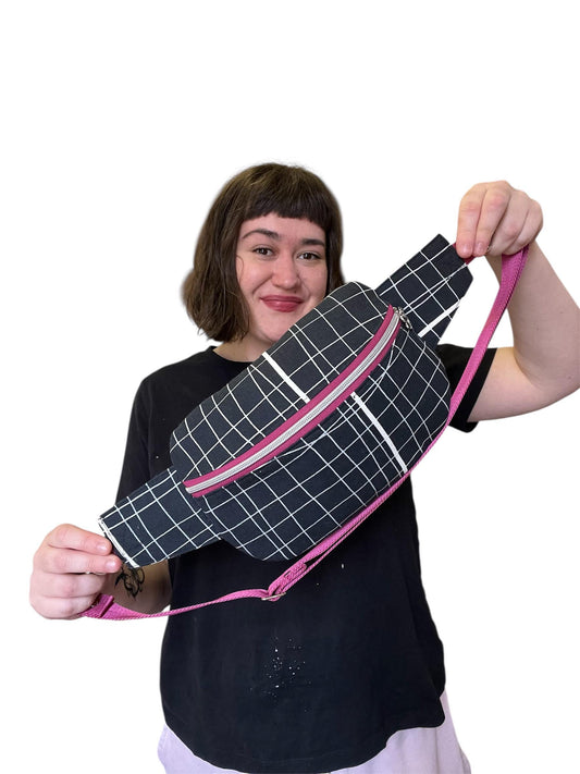 Upcycled Distorted Check Sling Bag, Sustainable Crossbody Accessory