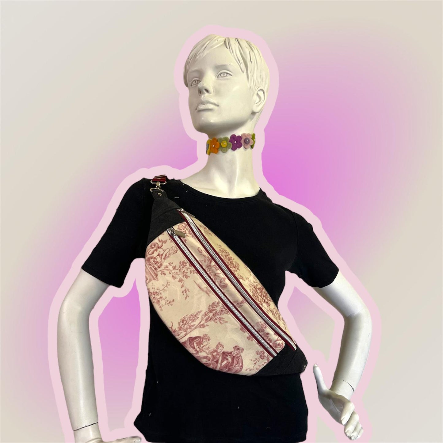 Upcycled Toile De Jouy Bum Bag, Handmade Recycled Crossbody