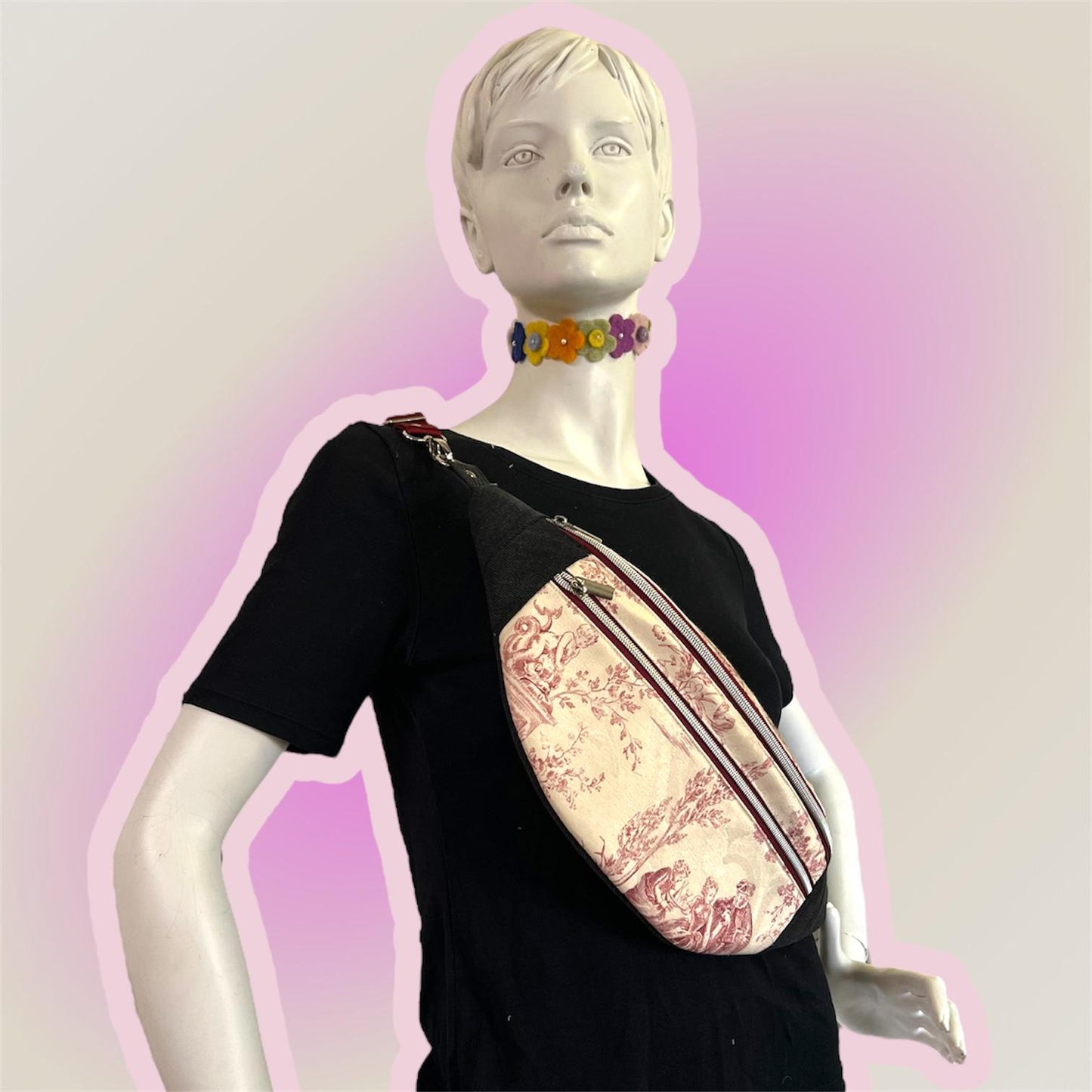 Upcycled Toile De Jouy Bum Bag, Handmade Recycled Crossbody
