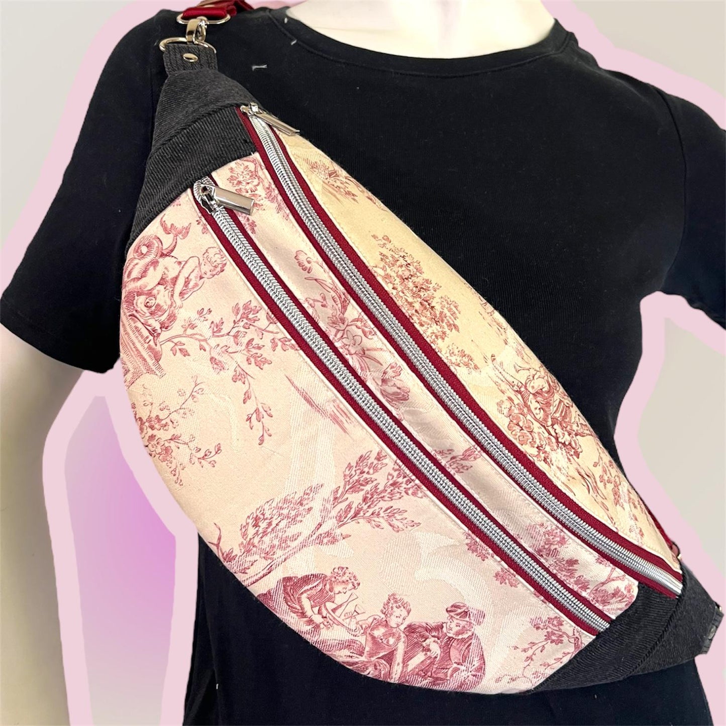 Upcycled Toile De Jouy Bum Bag, Handmade Recycled Crossbody