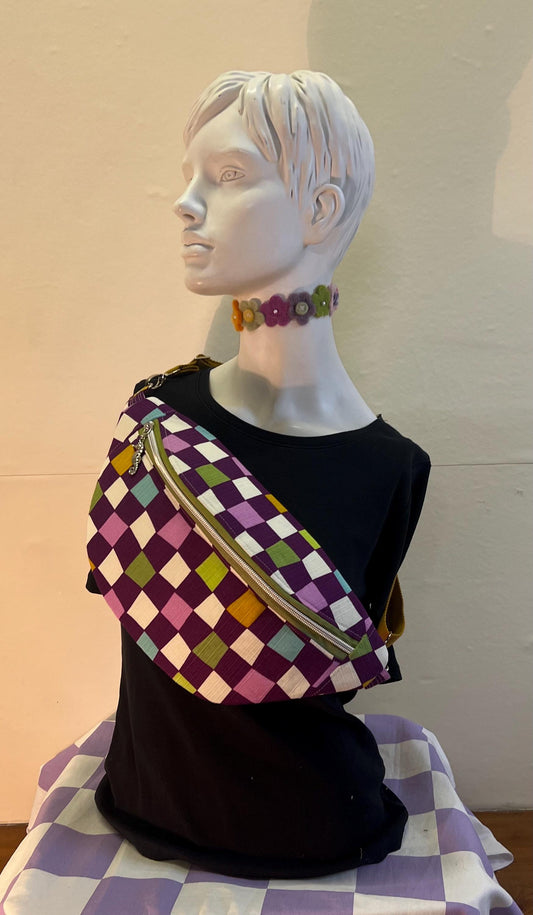 Checkerboard Sling Bag | Upcycled Vintage Streetwear Bum Bag - Ethically Handmade