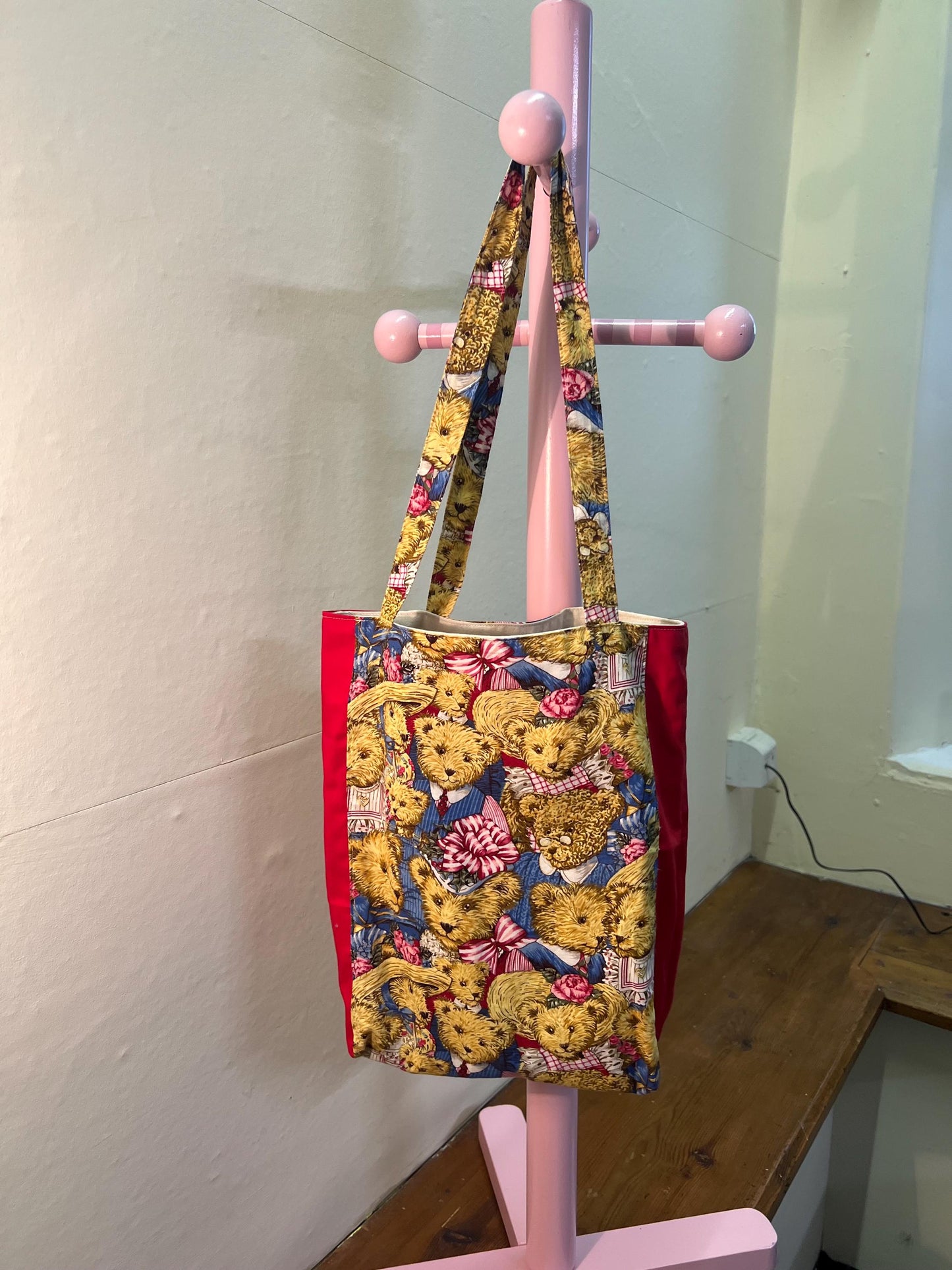 Upcycled Handcrafted Teddy Bear Tote | Vintage fabric | Fully Lined
