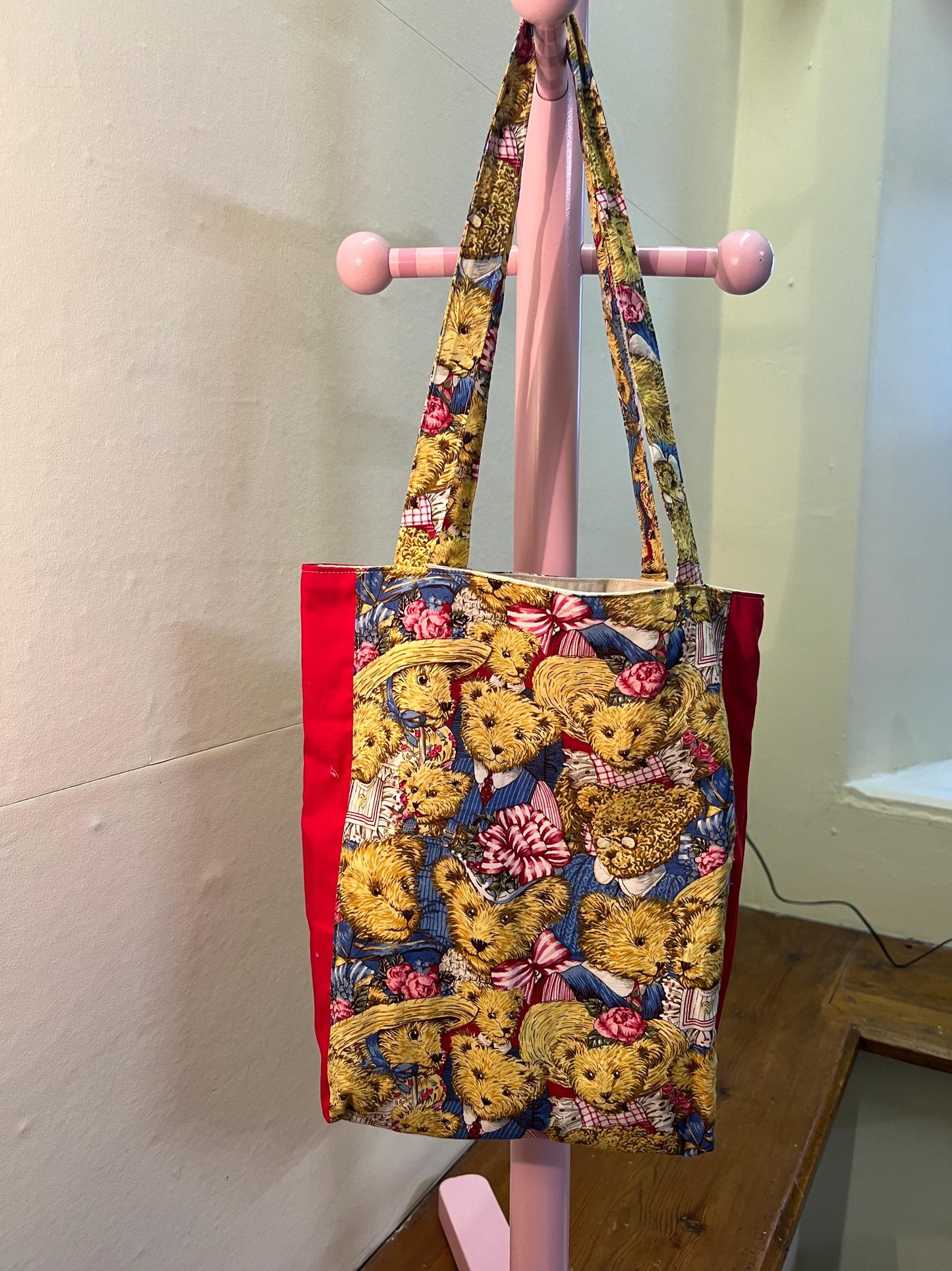 Upcycled Handcrafted Teddy Bear Tote | Vintage fabric | Fully Lined