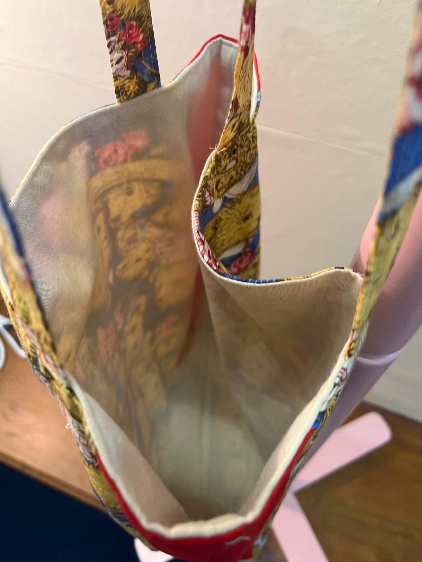 Upcycled Handcrafted Teddy Bear Tote | Vintage fabric | Fully Lined