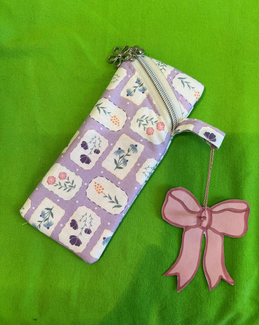 Handmade Purple Floral Soft Glasses Case / Pencil Pouch / Bag Organiser