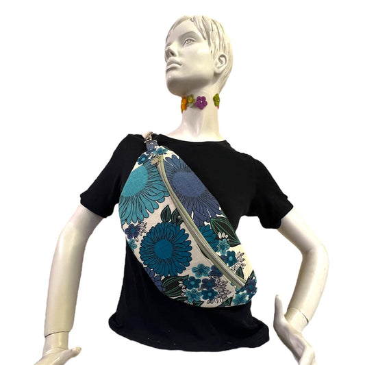 Sustainable Upcycled Blue Floral Sling Bag / Recycled fabric bum bag | vintage streetwear inspired