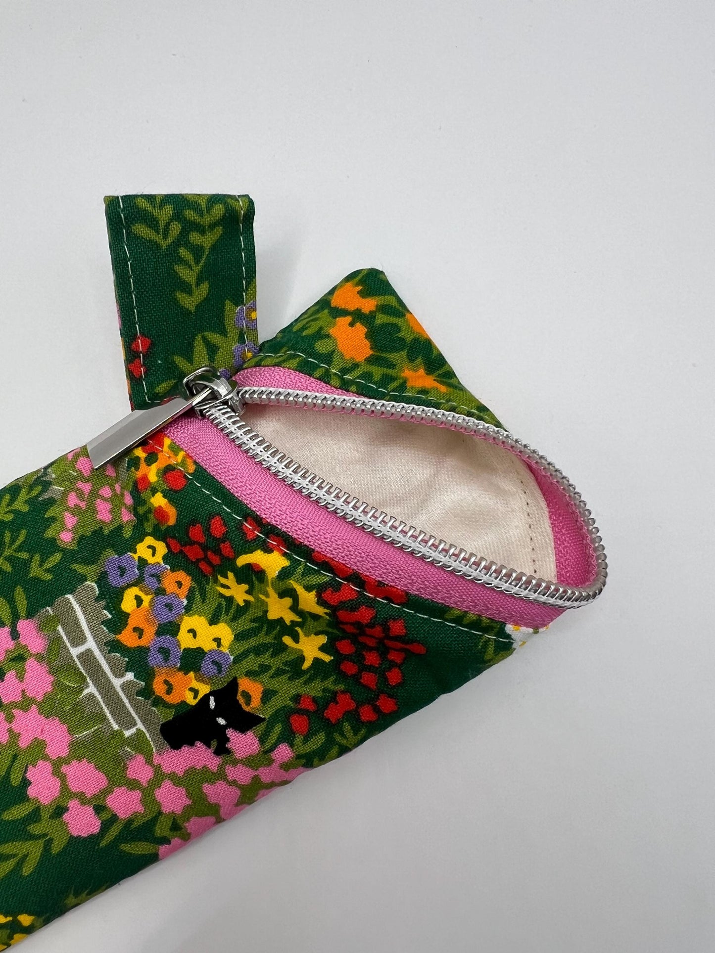Upcycled Garden Cat Glasses Case - Handmade Pencil Case - Repurposed Fabric - Poetcore - Klimt Inspired