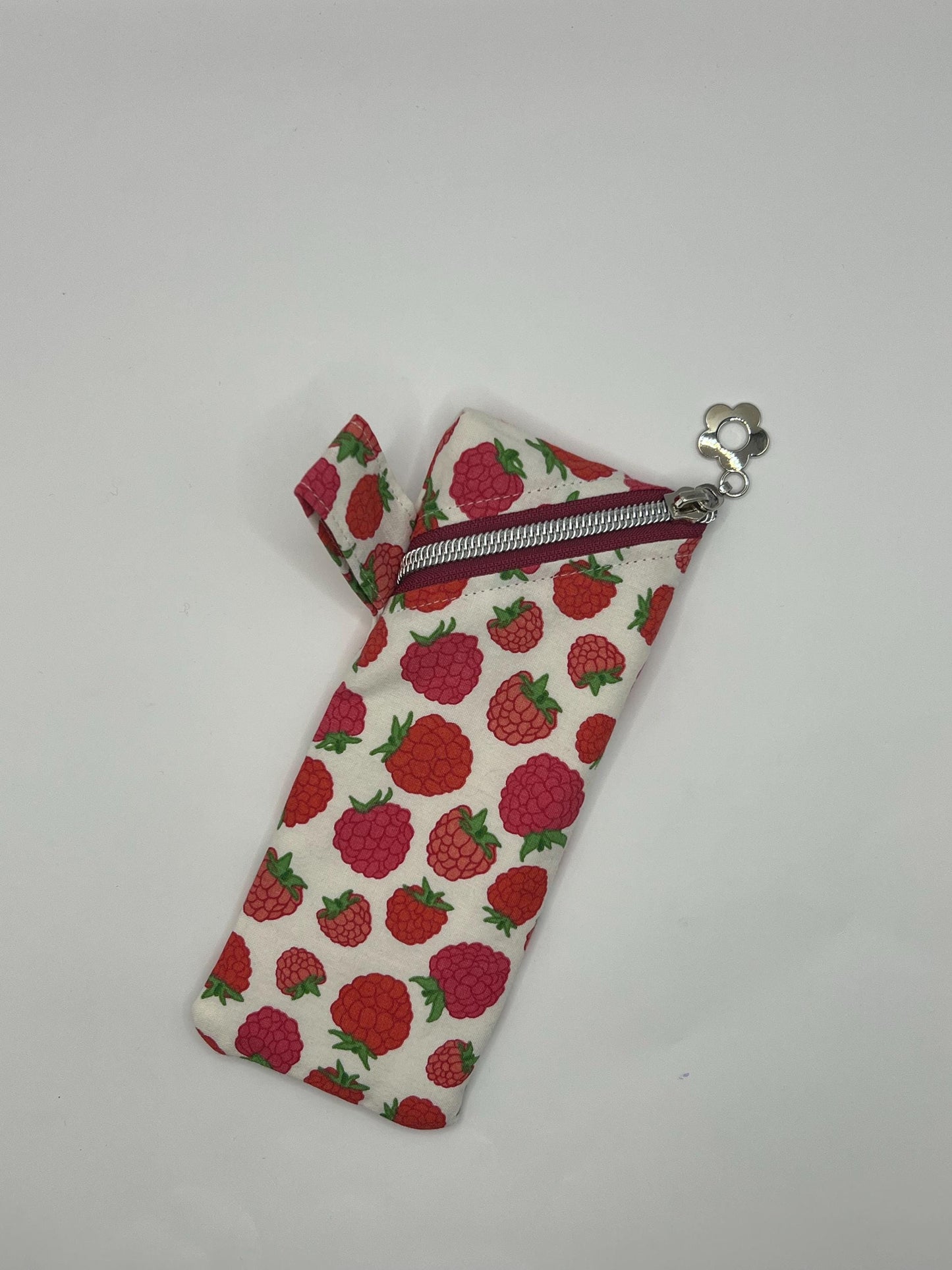 Upcycled Raspberry Glasses Case - Handmade Pencil Case - Repurposed Fabric
