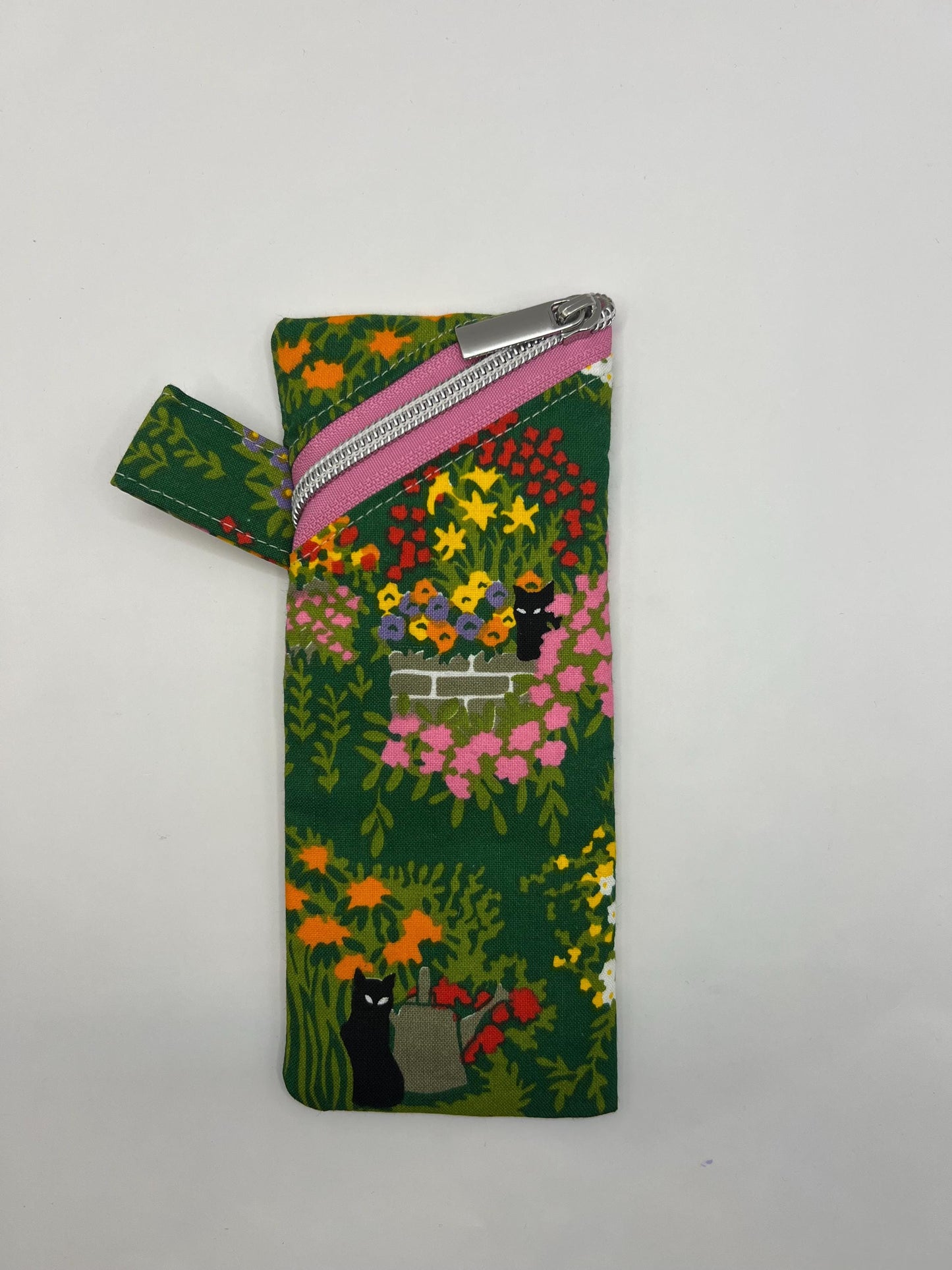 Upcycled Garden Cat Glasses Case - Handmade Pencil Case - Repurposed Fabric - Poetcore - Klimt Inspired