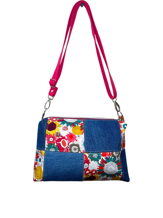 Repurposed Shoulder Bag - Upcycled Liberty London and Denim Crossbody - Recycled Textiles