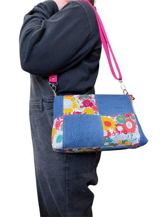 Repurposed Shoulder Bag - Upcycled Liberty London and Denim Crossbody - Recycled Textiles