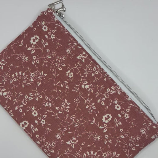 Handmade Upcycled Zipper Pouch - Coral Pink Florals