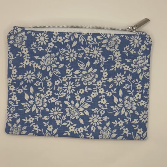 Handmade Upcycled Zipper Pouch - Blue Floral Print